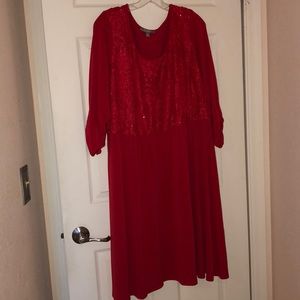 Red dress with lace accents on chest